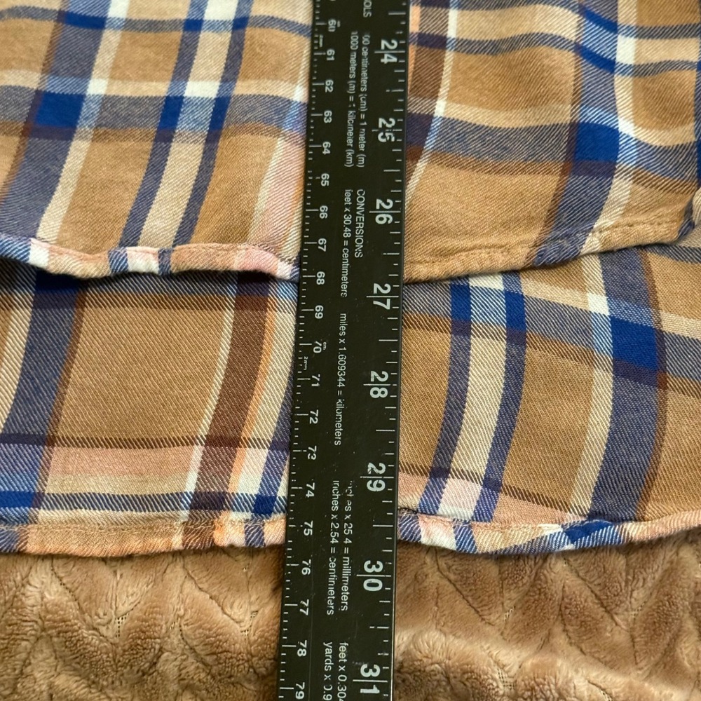 Style & Co Women 2X Brown Blue Plaid Button Down Rayon Shirt Long Sleeve Top - Picture 5 of 8
